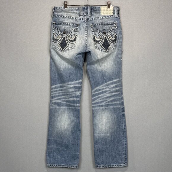 Affliction Jeans Mens 33 Blue Blake Relaxed Straight Distressed Light Wash Denim - Picture 1 of 12